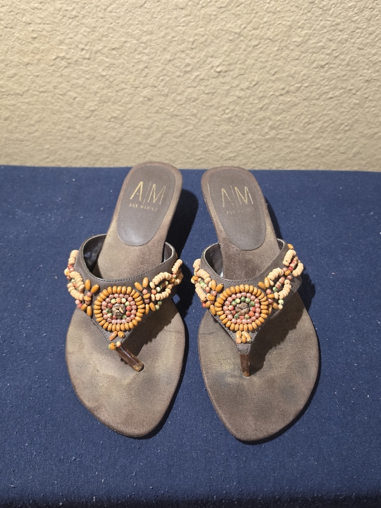 Ann Marino Shoes - Ann Marino Brown Beaded Thong Sandals with Multicolor Accents